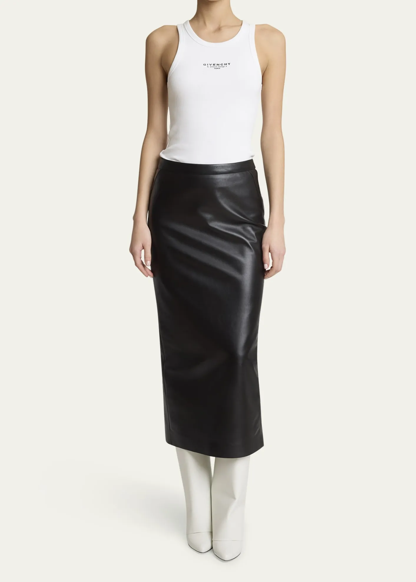GivenchyLeather Godet-Back Midi Pencil Skirt