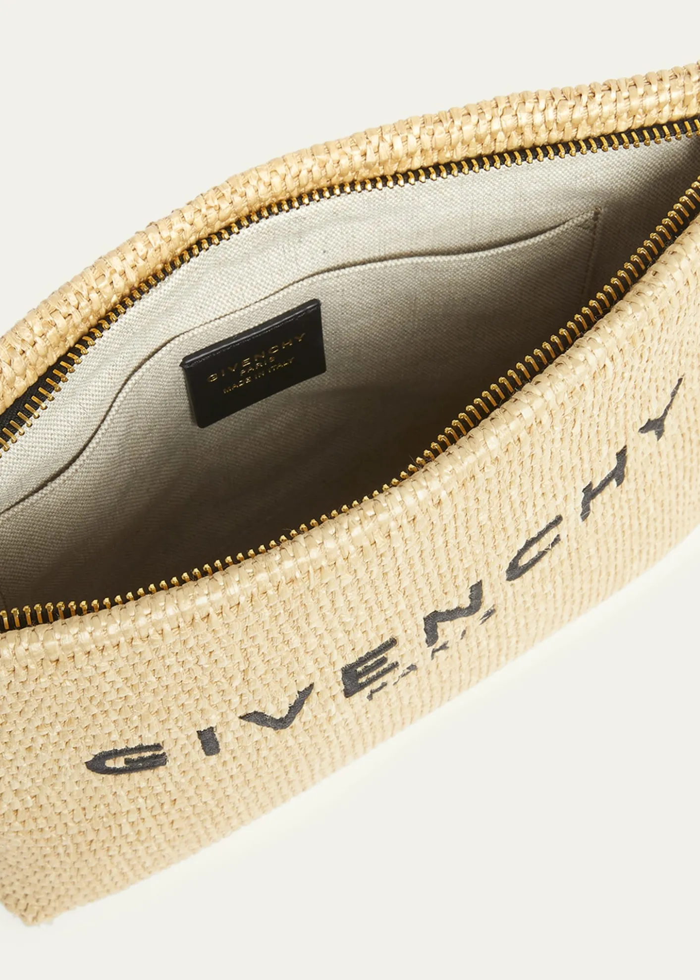 GivenchyLogo-Embroidered Pouch Bag in Faux Raffia