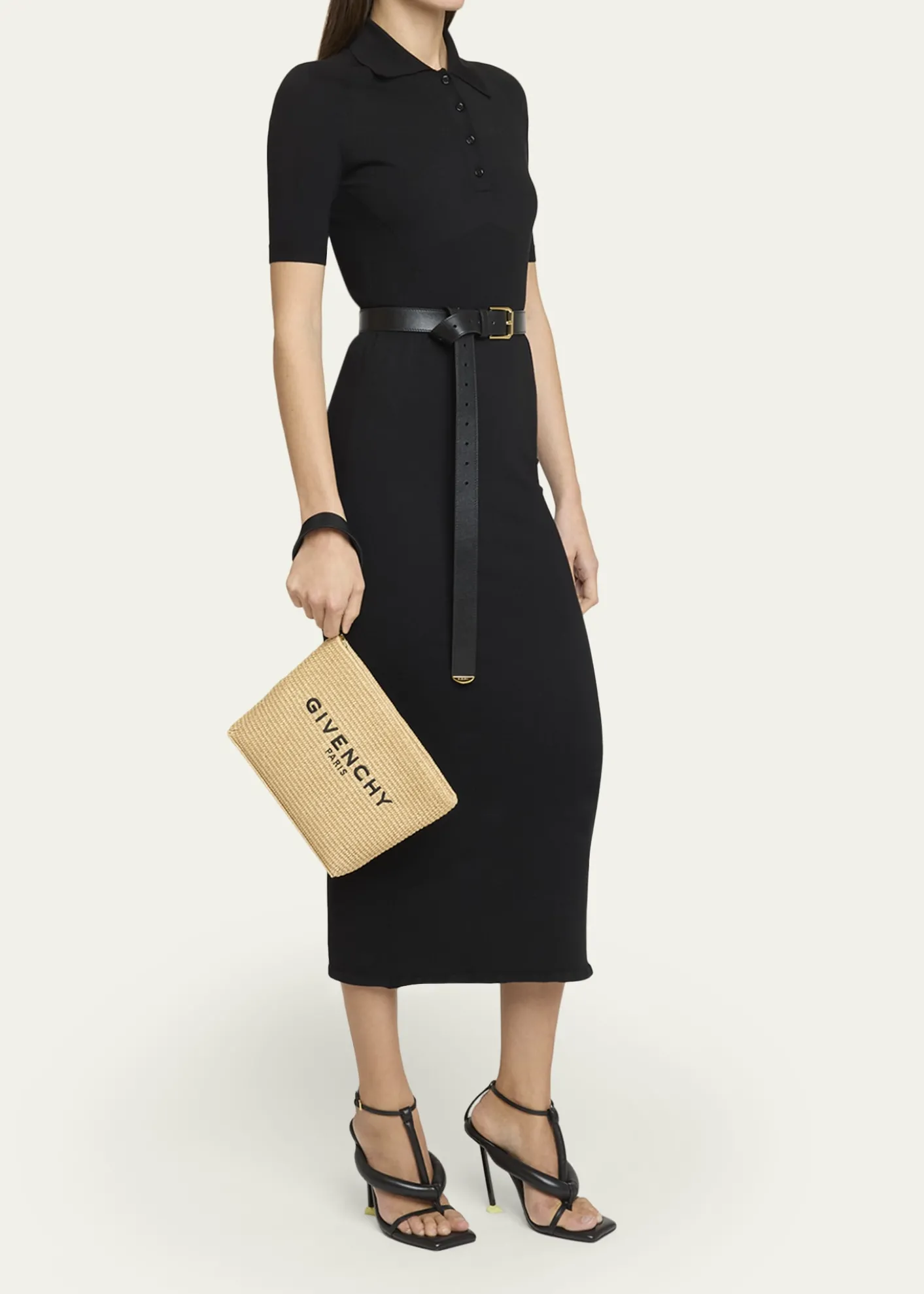 GivenchyLogo-Embroidered Pouch Bag in Faux Raffia