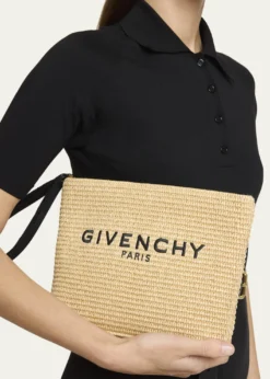 GivenchyLogo-Embroidered Pouch Bag in Faux Raffia