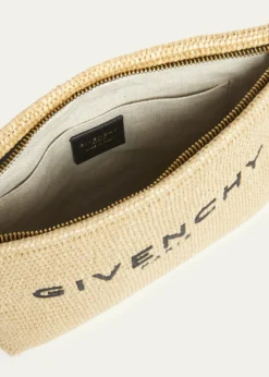 GivenchyLogo-Embroidered Pouch Bag in Faux Raffia