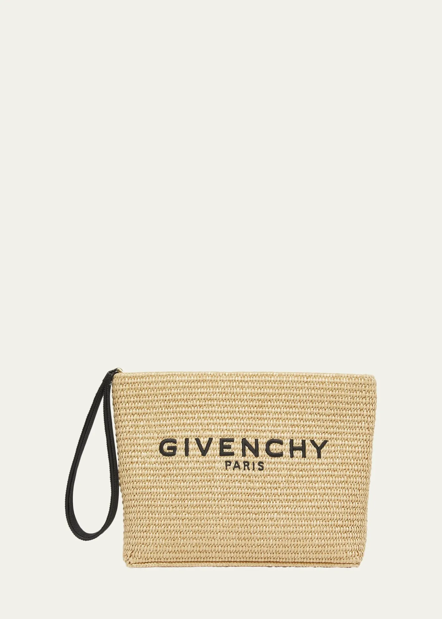 GivenchyLogo-Embroidered Pouch Bag in Faux Raffia