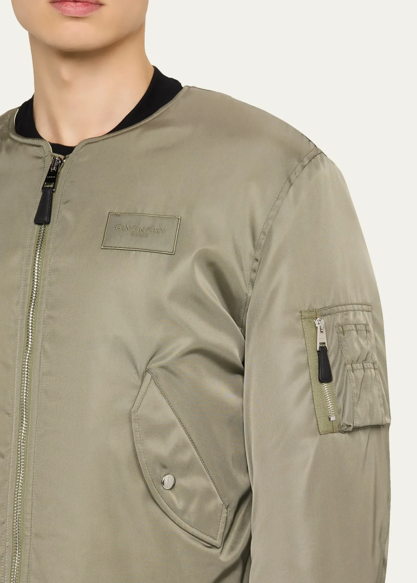 GivenchyMen's Couture Seam Nylon Bomber with Logo Patch