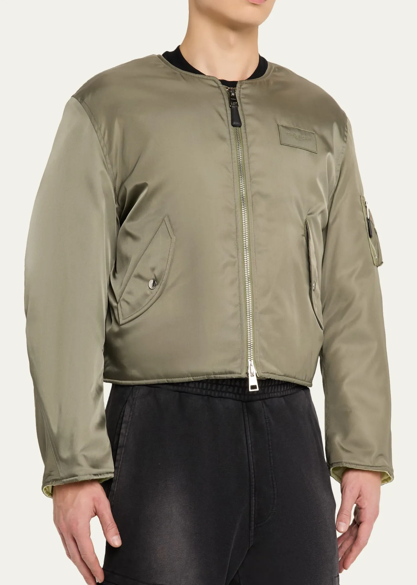 GivenchyMen's Couture Seam Nylon Bomber with Logo Patch