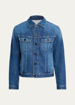 GivenchyMen's Medium Blue Denim Jacket with Leather Label