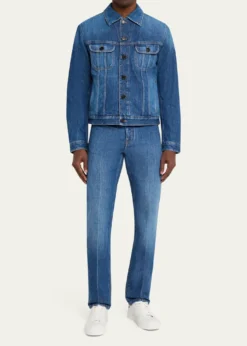 GivenchyMen's Medium Blue Denim Jacket with Leather Label