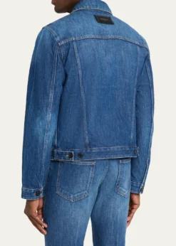 GivenchyMen's Medium Blue Denim Jacket with Leather Label