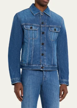GivenchyMen's Medium Blue Denim Jacket with Leather Label