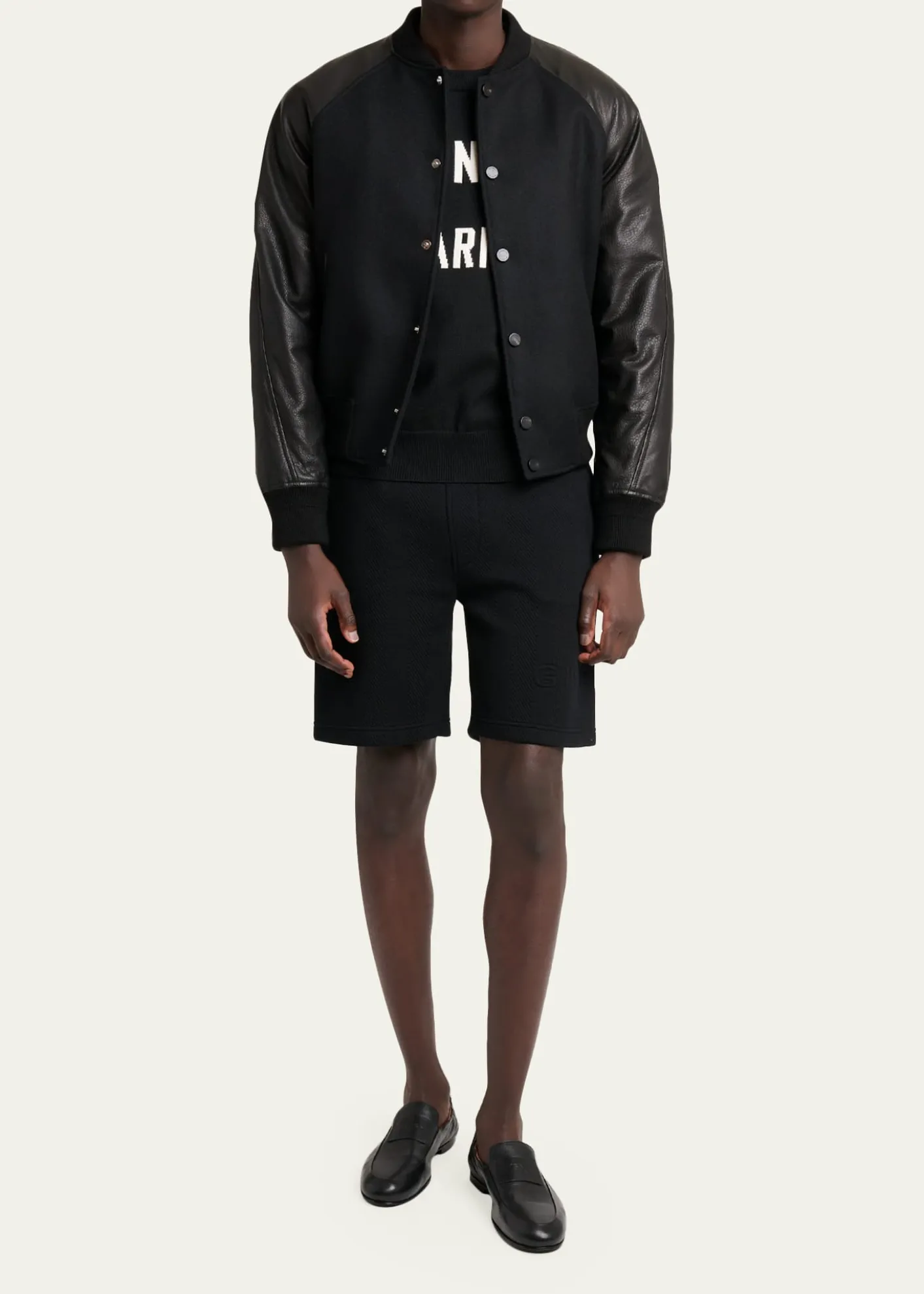 GivenchyMen's Mixed Material Wool and Leather Bomber Jacket