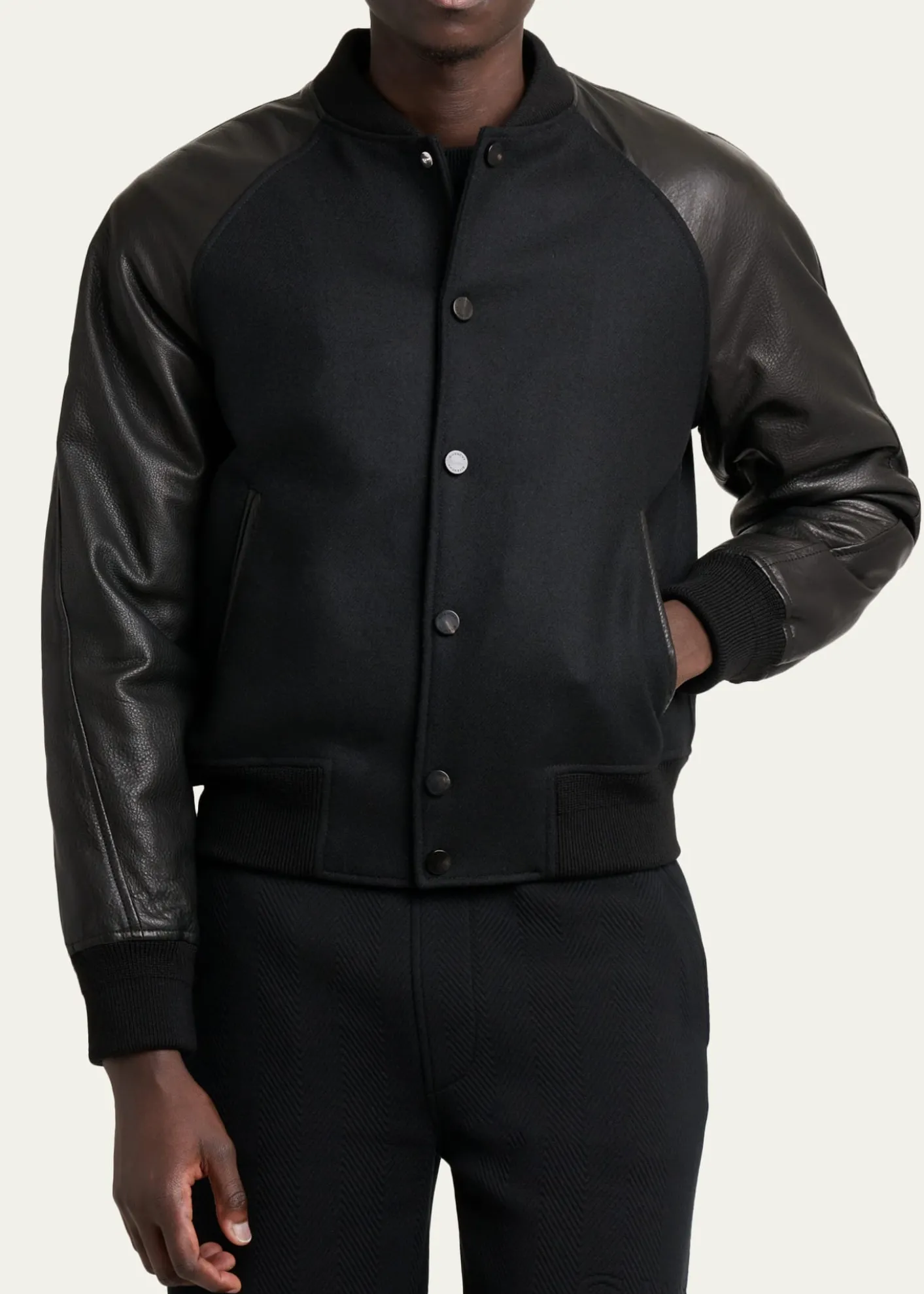 GivenchyMen's Mixed Material Wool and Leather Bomber Jacket