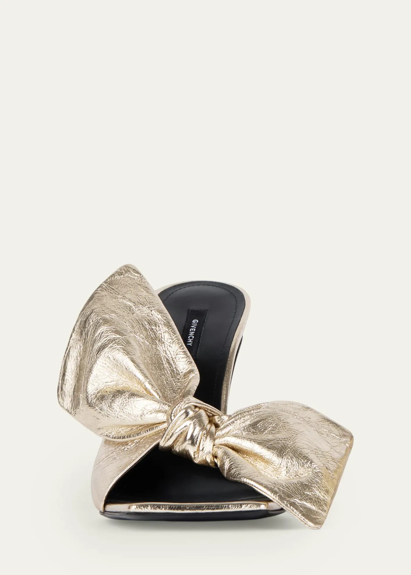 Givenchy95mm Crinkled Metallic Leather Bow Mules