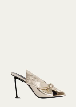 Givenchy95mm Crinkled Metallic Leather Bow Mules