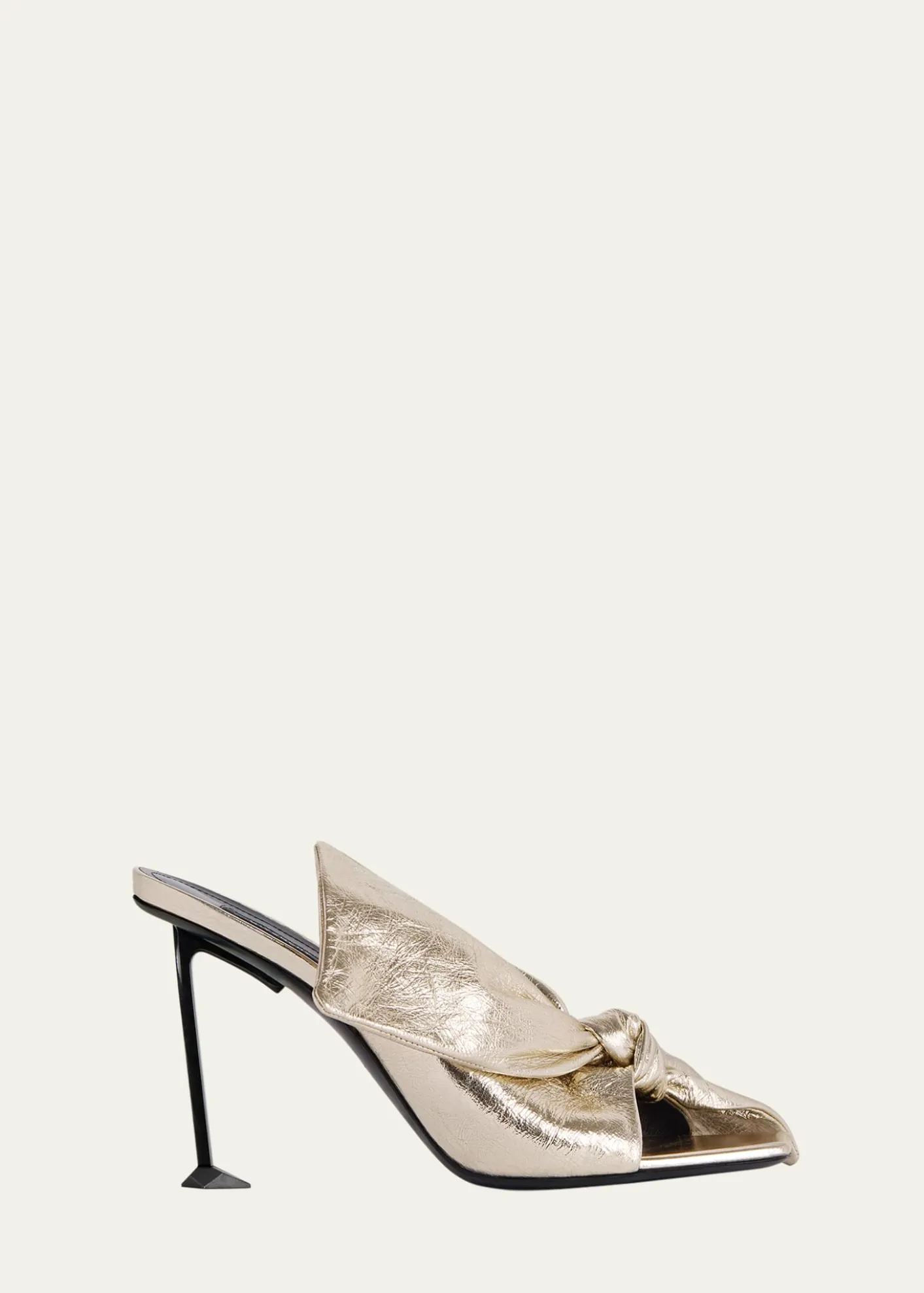Givenchy95mm Crinkled Metallic Leather Bow Mules