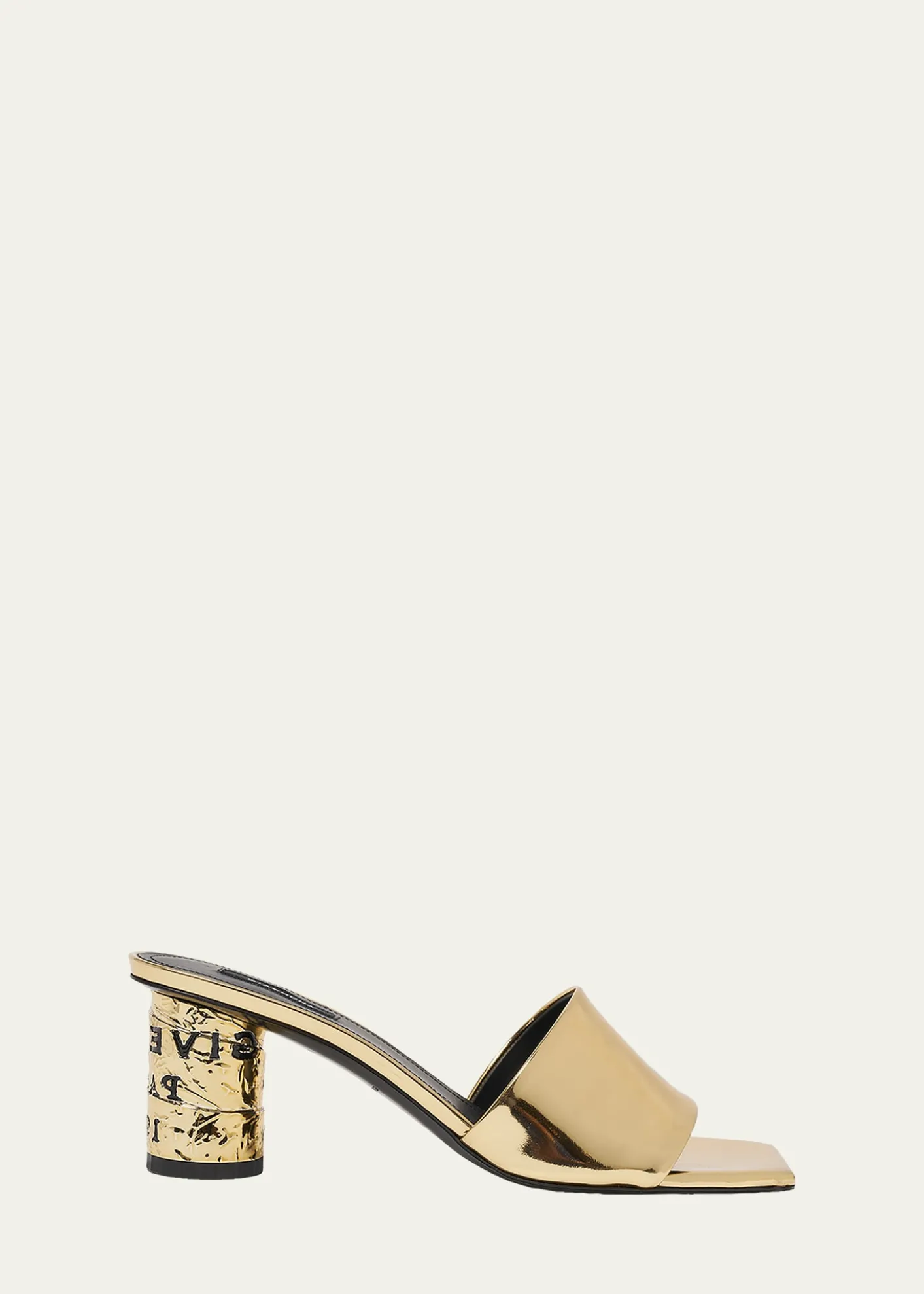 Givenchy65mm Logo Heel Metallic Leather Mule Sandals