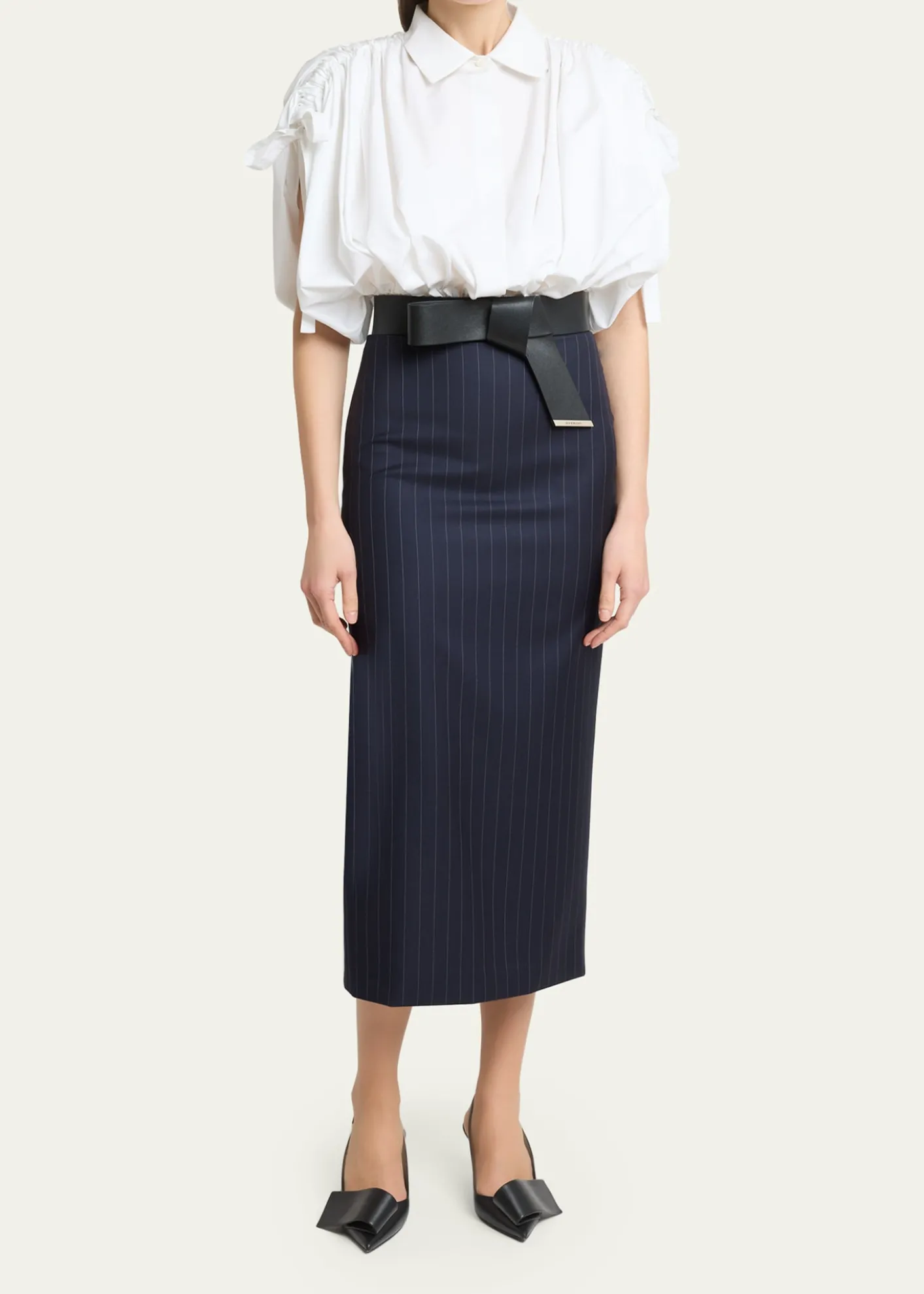 GivenchyPinstripe Wool Pencil Midi Skirt
