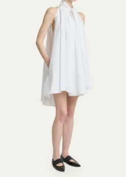 GivenchySleeveless Bow-Neck Pleated Poplin Mini Dress