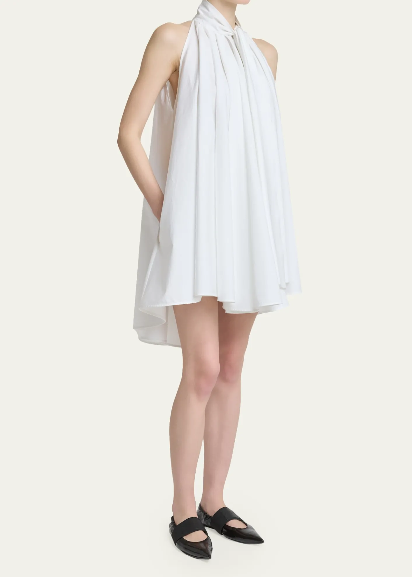GivenchySleeveless Bow-Neck Pleated Poplin Mini Dress
