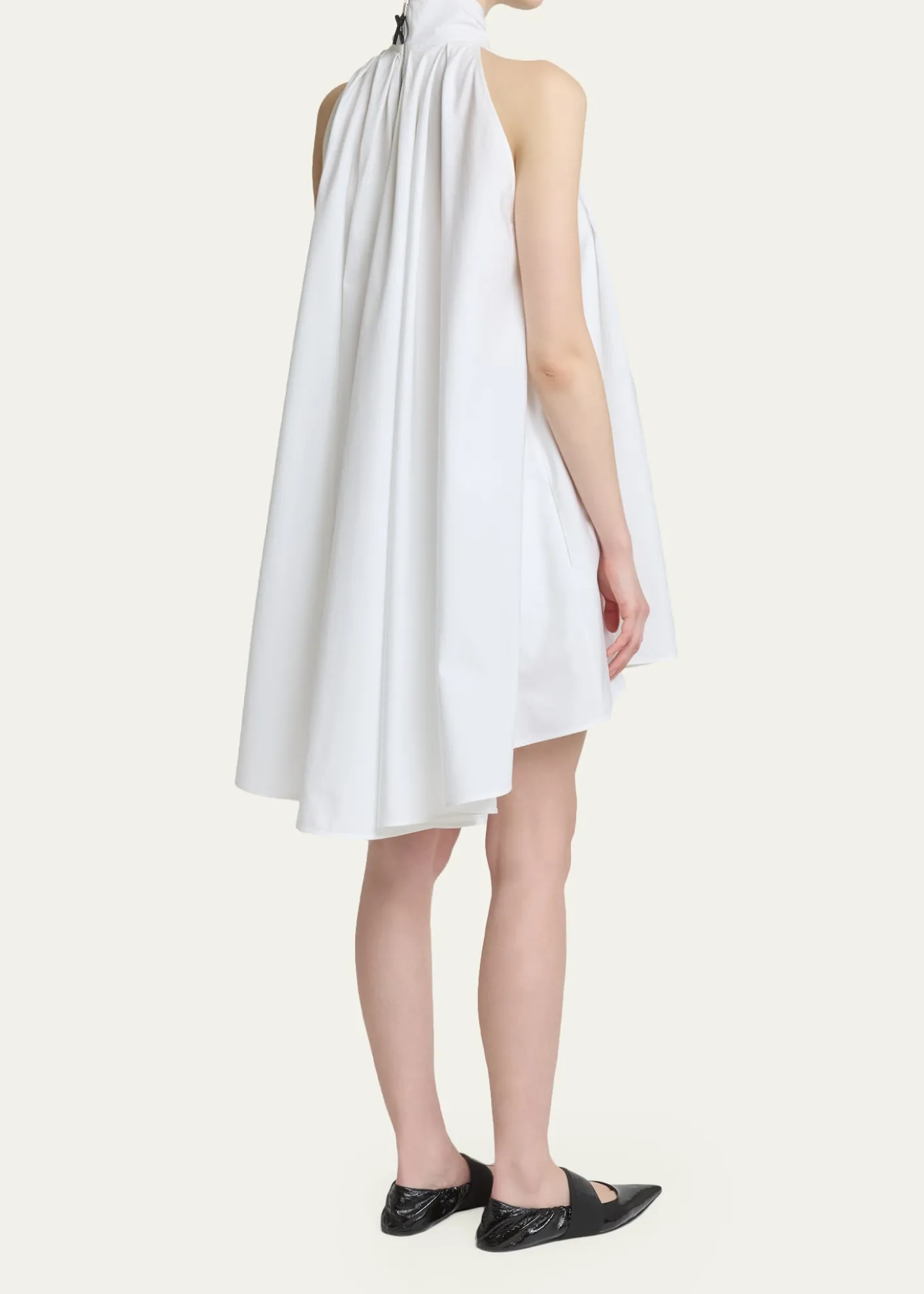 GivenchySleeveless Bow-Neck Pleated Poplin Mini Dress