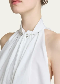 GivenchySleeveless Bow-Neck Pleated Poplin Mini Dress
