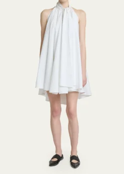 GivenchySleeveless Bow-Neck Pleated Poplin Mini Dress