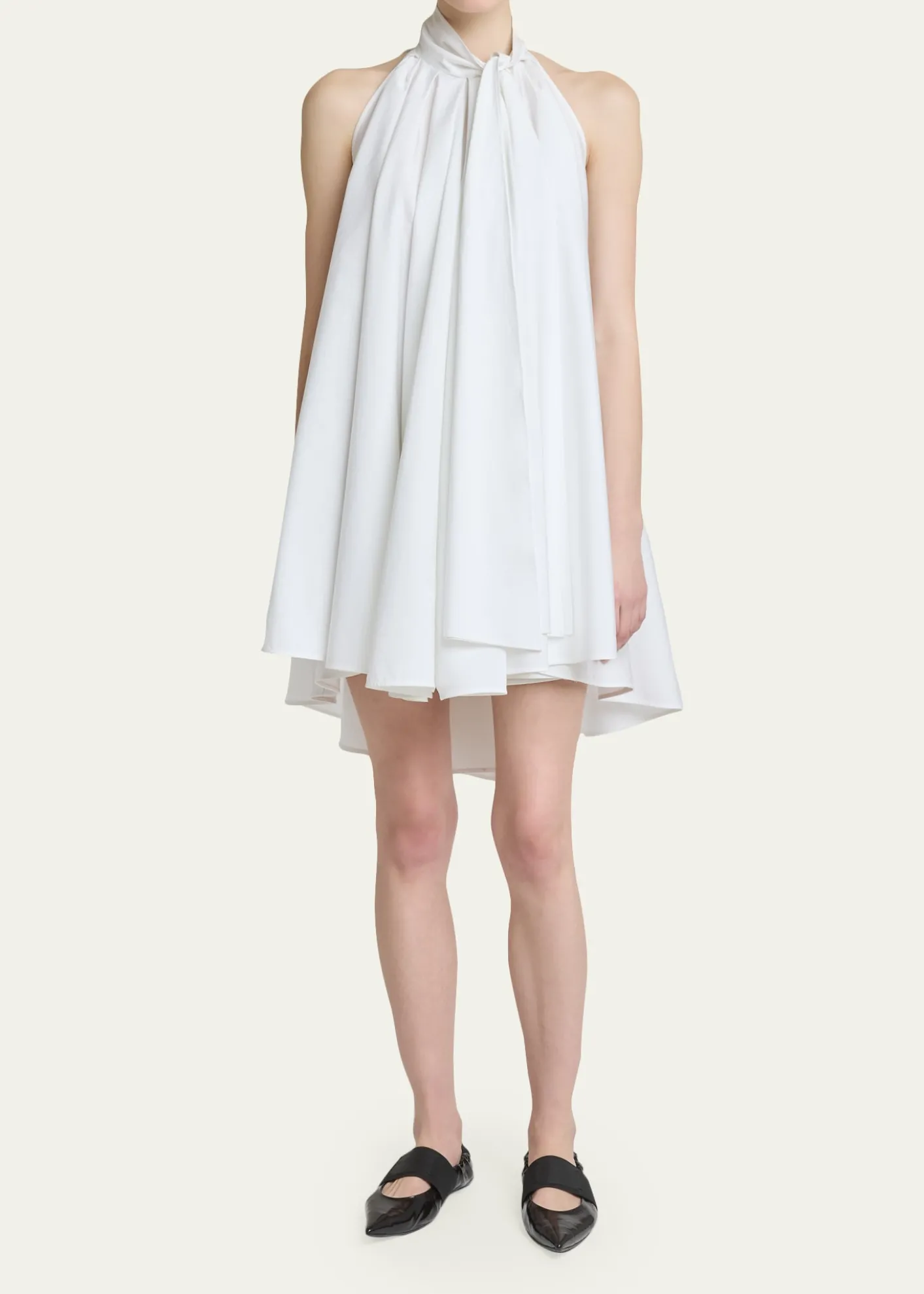 GivenchySleeveless Bow-Neck Pleated Poplin Mini Dress