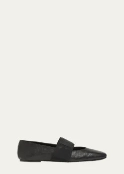 GivenchySliced Square Textured Leather Square-Toe Ballerina Flats