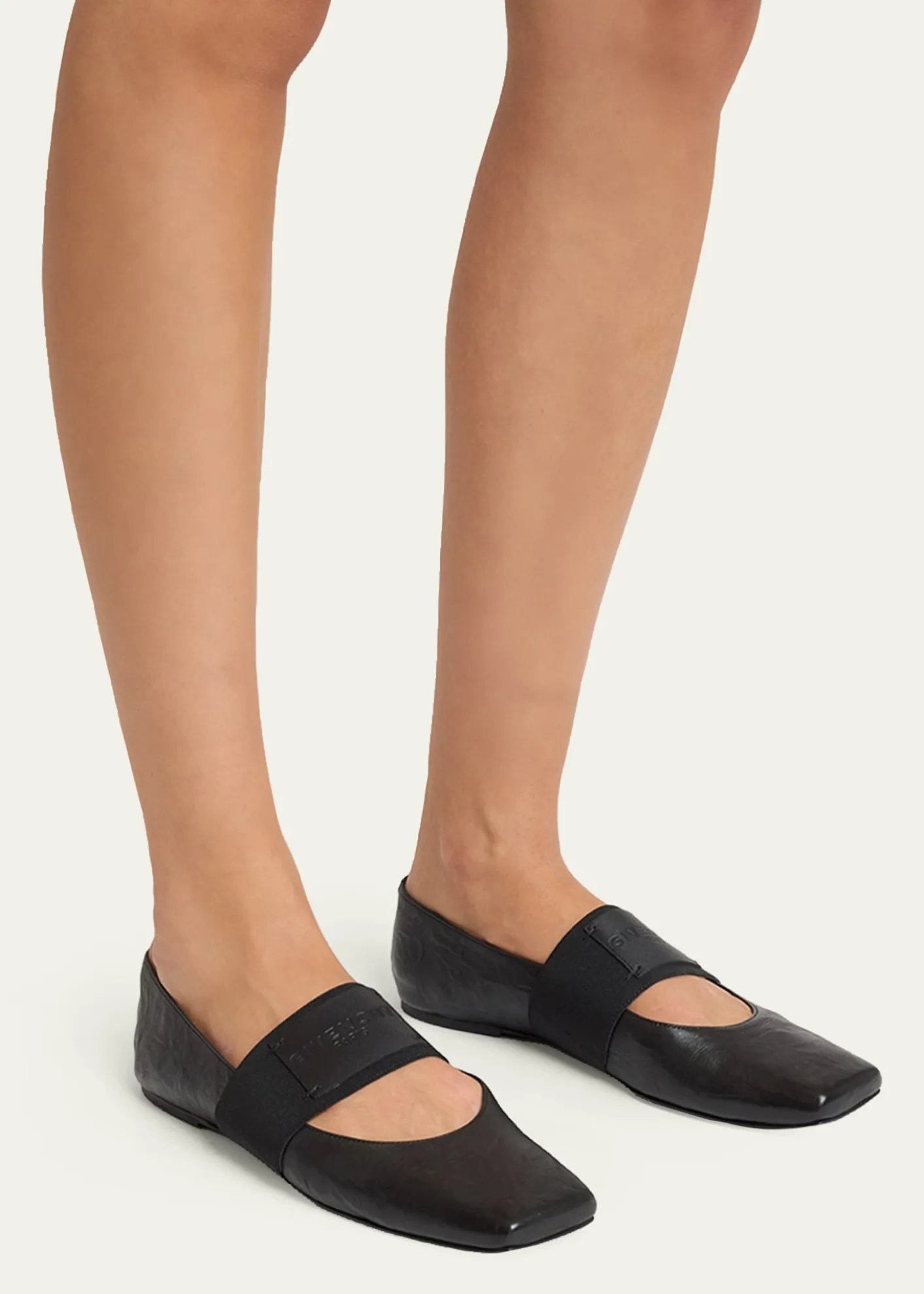 GivenchySliced Square Textured Leather Square-Toe Ballerina Flats