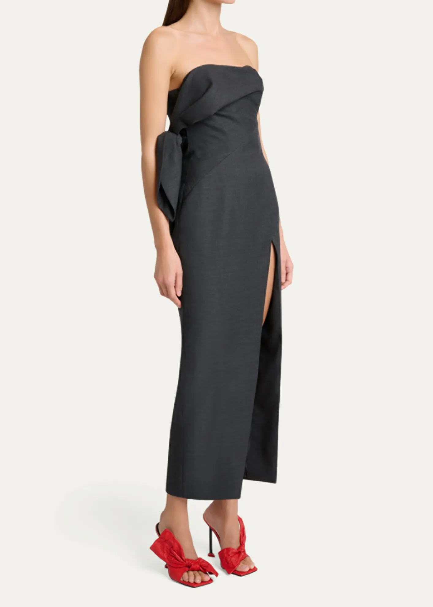 GivenchyStrapless Bow Bustier Slit Midi Dress