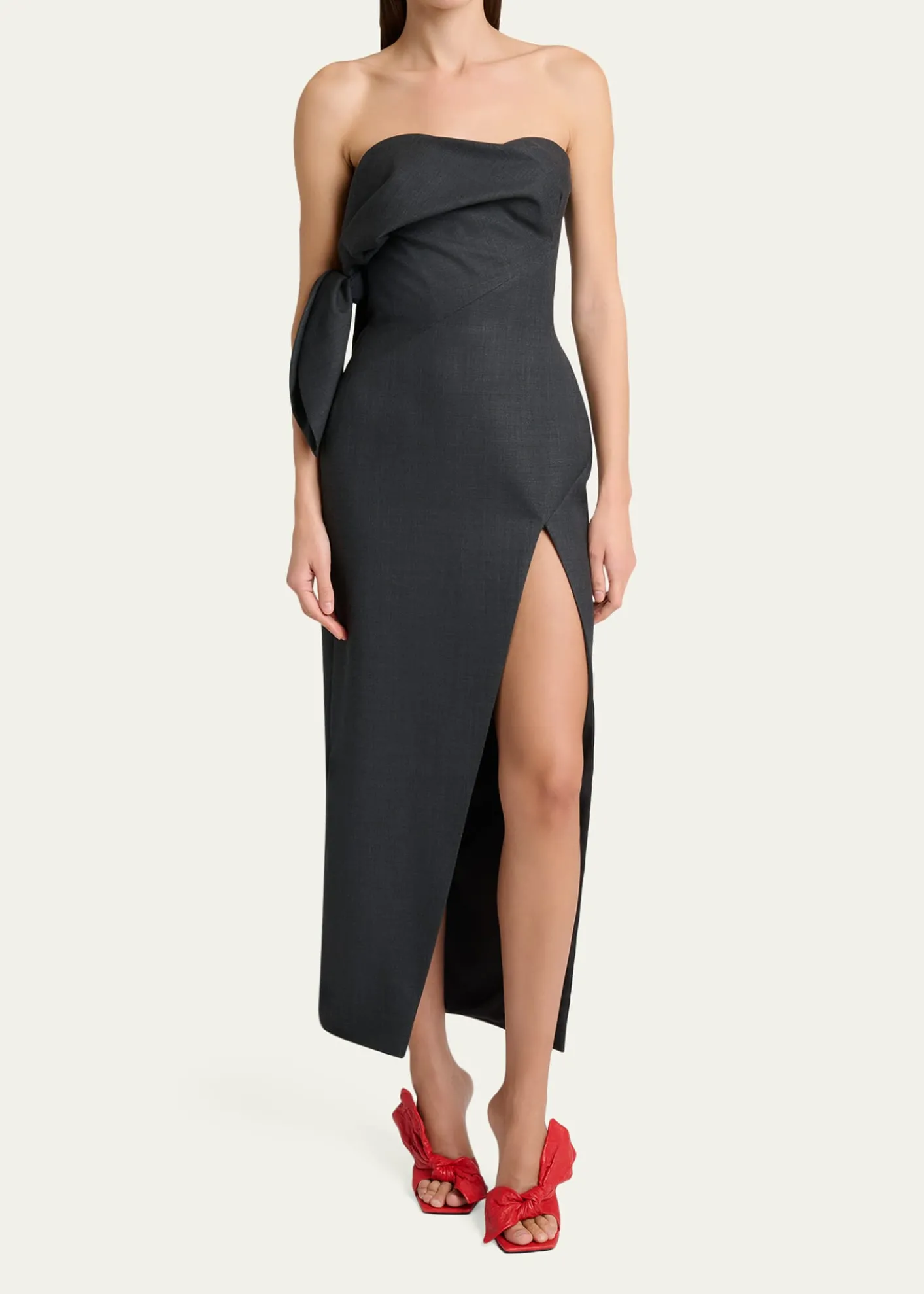 GivenchyStrapless Bow Bustier Slit Midi Dress