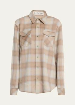 God's True CashmereChampagne Tartan Button-Front Cashmere Shirt