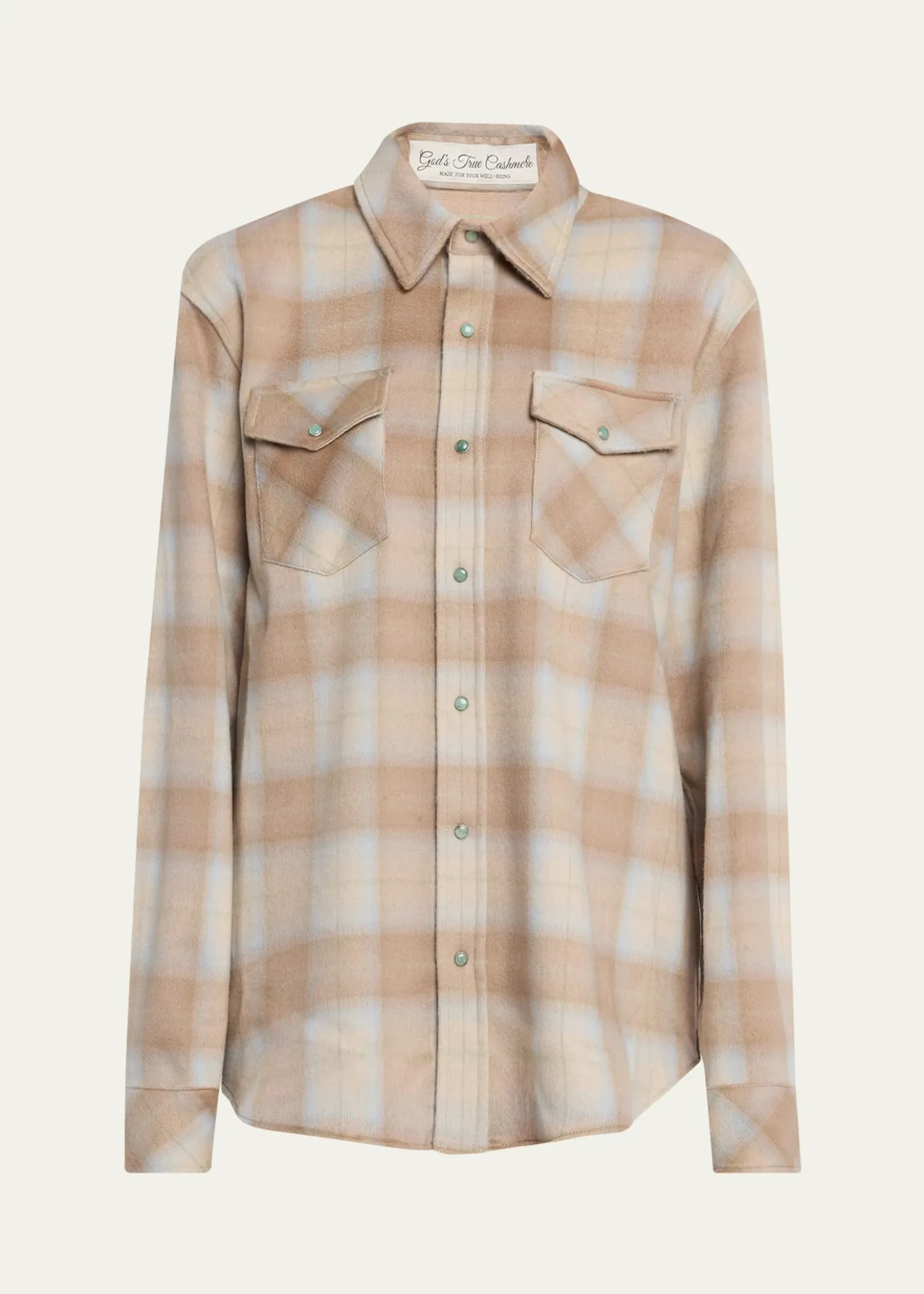 God's True CashmereChampagne Tartan Button-Front Cashmere Shirt