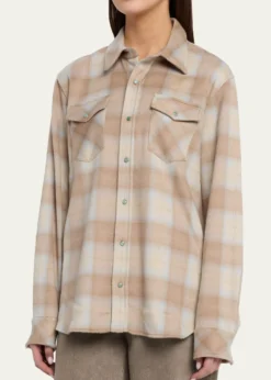 God's True CashmereChampagne Tartan Button-Front Cashmere Shirt