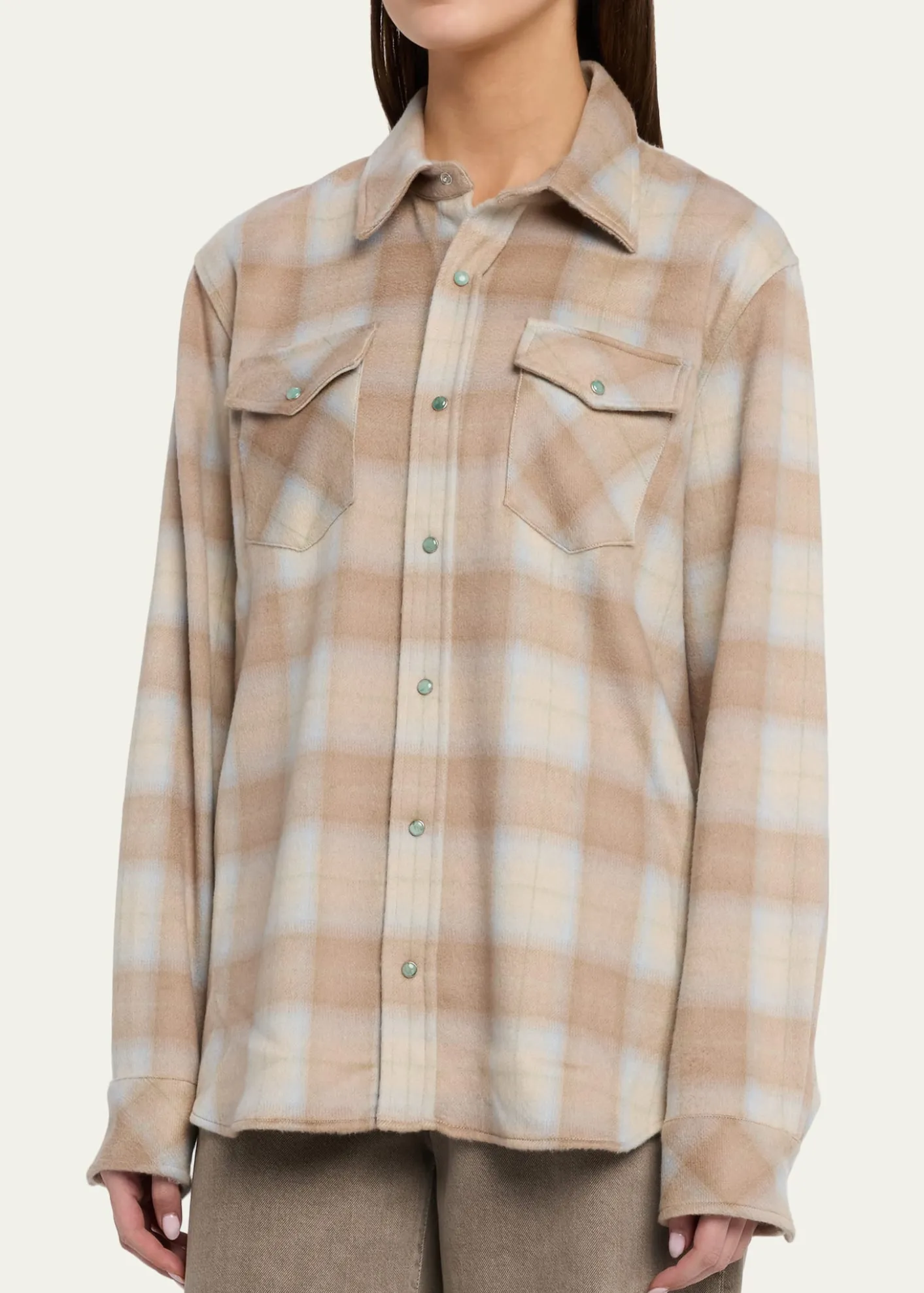 God's True CashmereChampagne Tartan Button-Front Cashmere Shirt