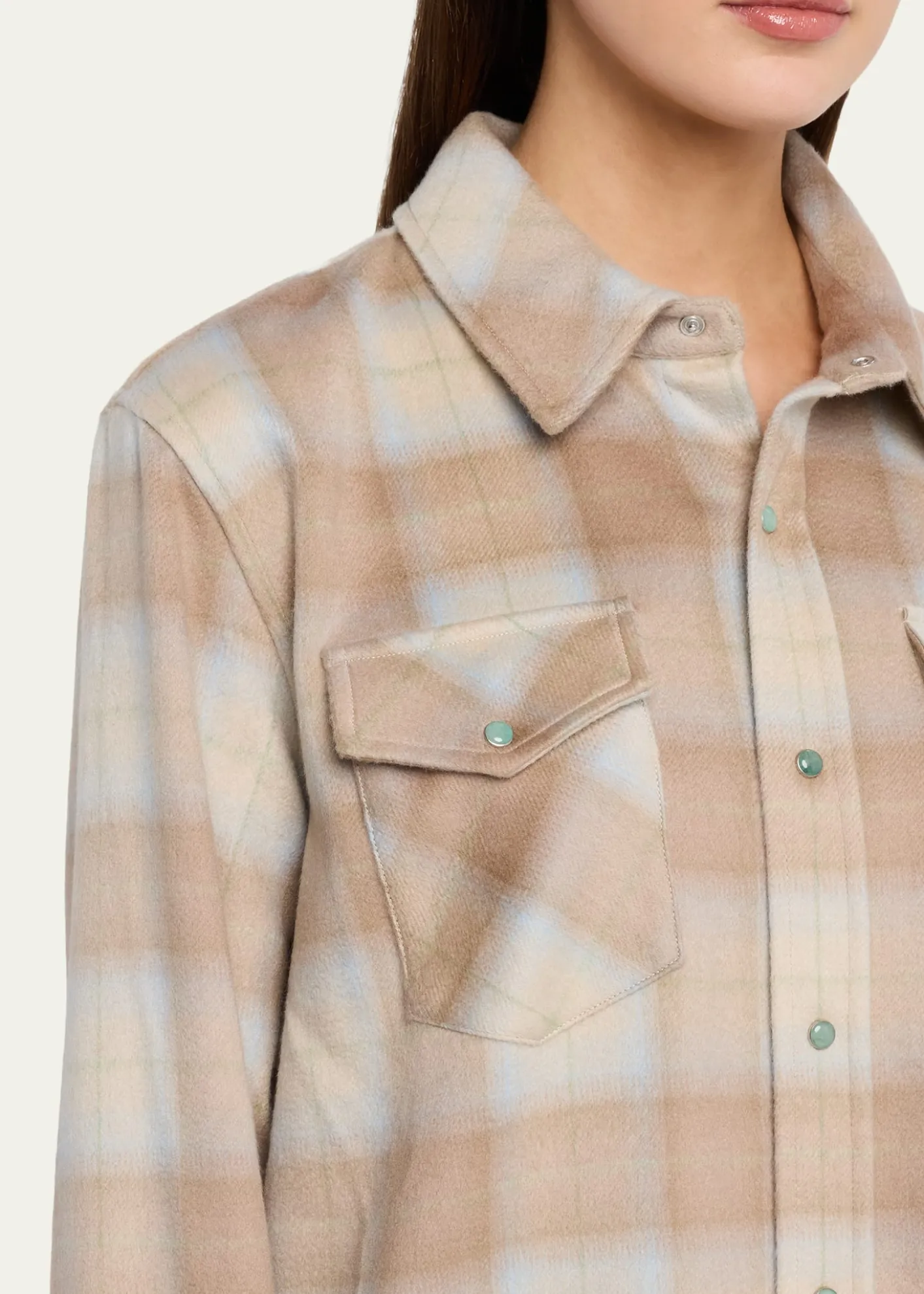 God's True CashmereChampagne Tartan Button-Front Cashmere Shirt