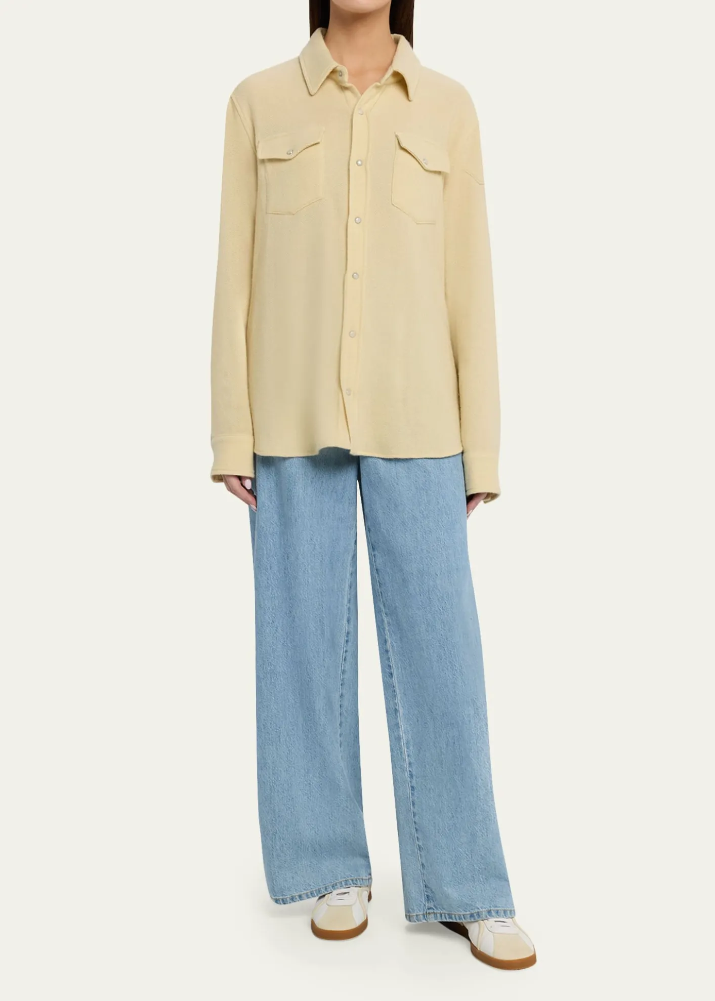 God's True CashmereDaffodil Solid Cashmere Button-Front Shirt