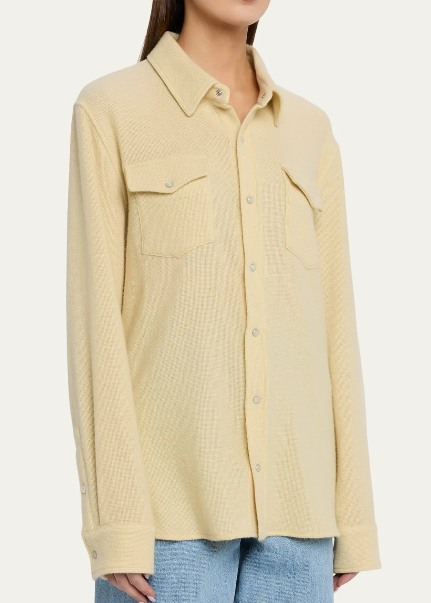 God's True CashmereDaffodil Solid Cashmere Button-Front Shirt