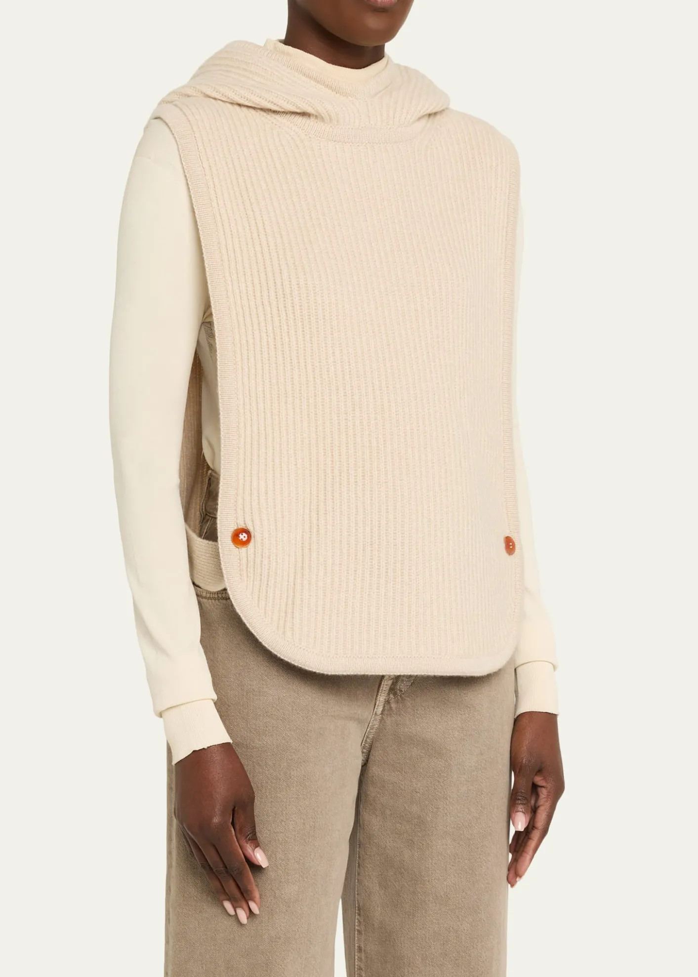 God's True CashmereMelange Cashmere Rib Hooded Vest