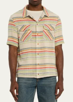 God's True CashmereMen's Multi-Stripe Cashmere Gauze Sport Shirt
