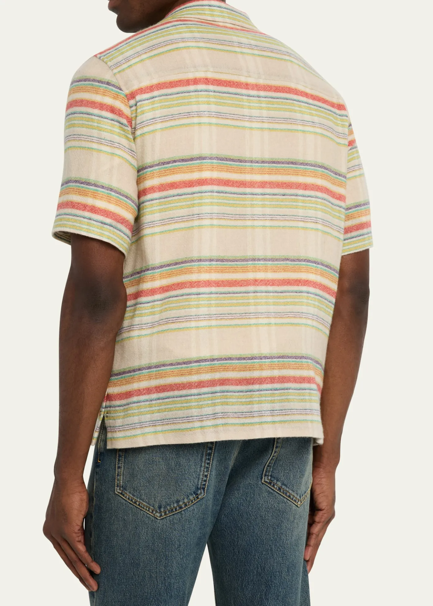 God's True CashmereMen's Multi-Stripe Cashmere Gauze Sport Shirt
