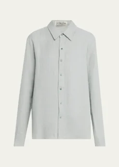 God's True CashmereSilver Solid Linen Button-Front Shirt