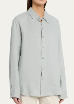 God's True CashmereSilver Solid Linen Button-Front Shirt