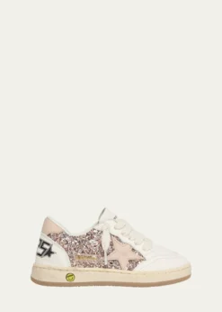 Golden GooseGirl's Ball Star Glitter and Leather Sneakers, Baby/Toddlers