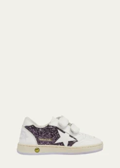 Golden GooseGirl's Ballstar Grip-Strap Glitter Leather Sneakers, Baby/Toddler