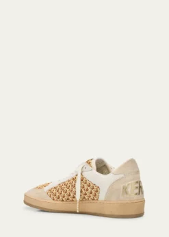 Golden GooseBall Star Raffia Net Leather Low-Top Sneakers