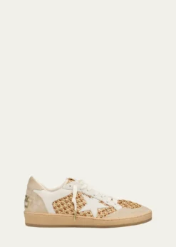 Golden GooseBall Star Raffia Net Leather Low-Top Sneakers