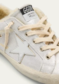 Golden GooseSuper-Star Metallic Leather and Shearling Sneakers