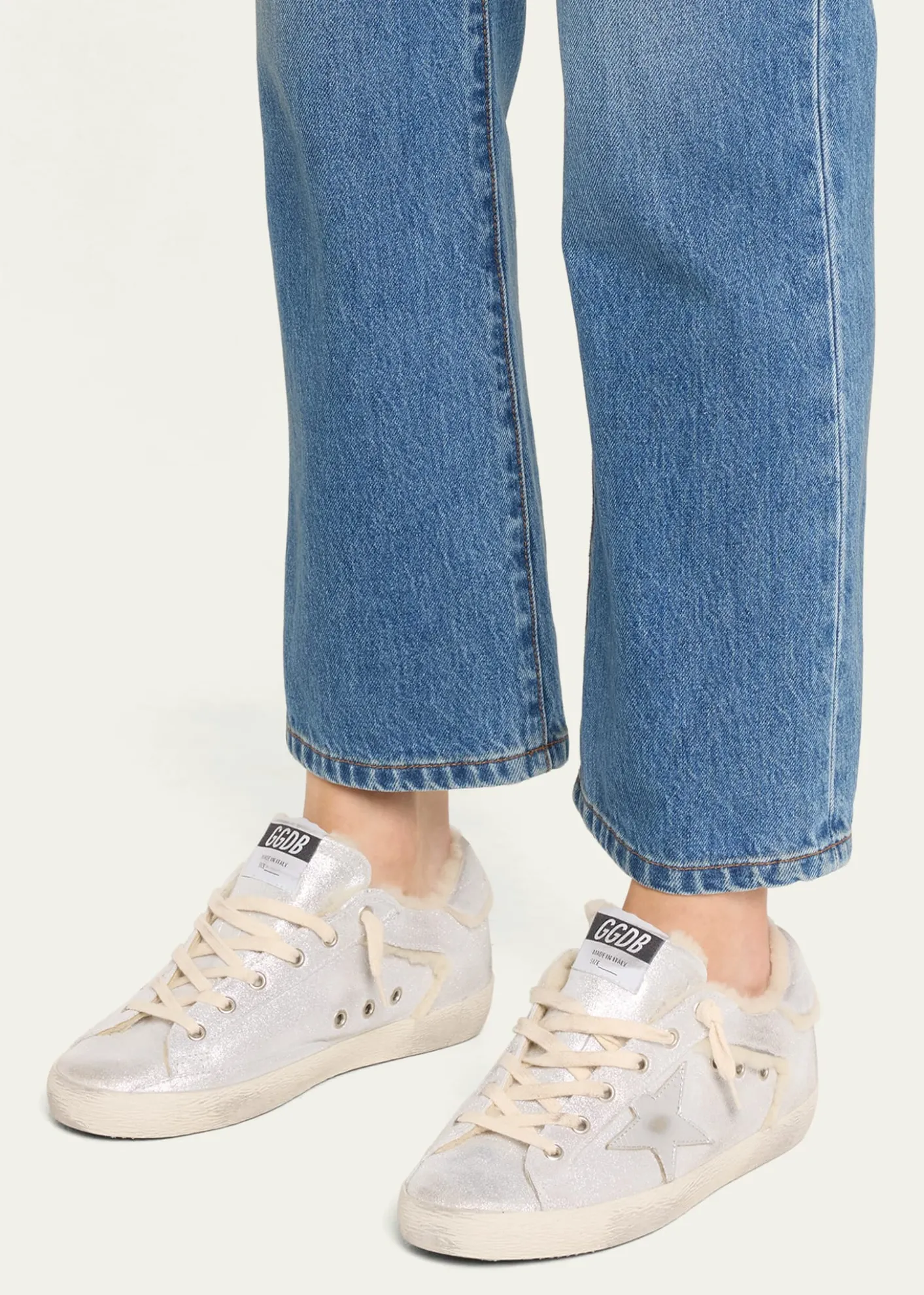 Golden GooseSuper-Star Metallic Leather and Shearling Sneakers