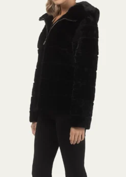 GorskiHorizontal Curly Shearling Lamb Zip Hooded Jacket