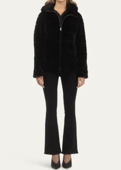 GorskiHorizontal Curly Shearling Lamb Zip Hooded Jacket
