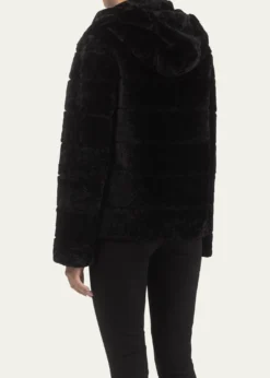 GorskiHorizontal Curly Shearling Lamb Zip Hooded Jacket
